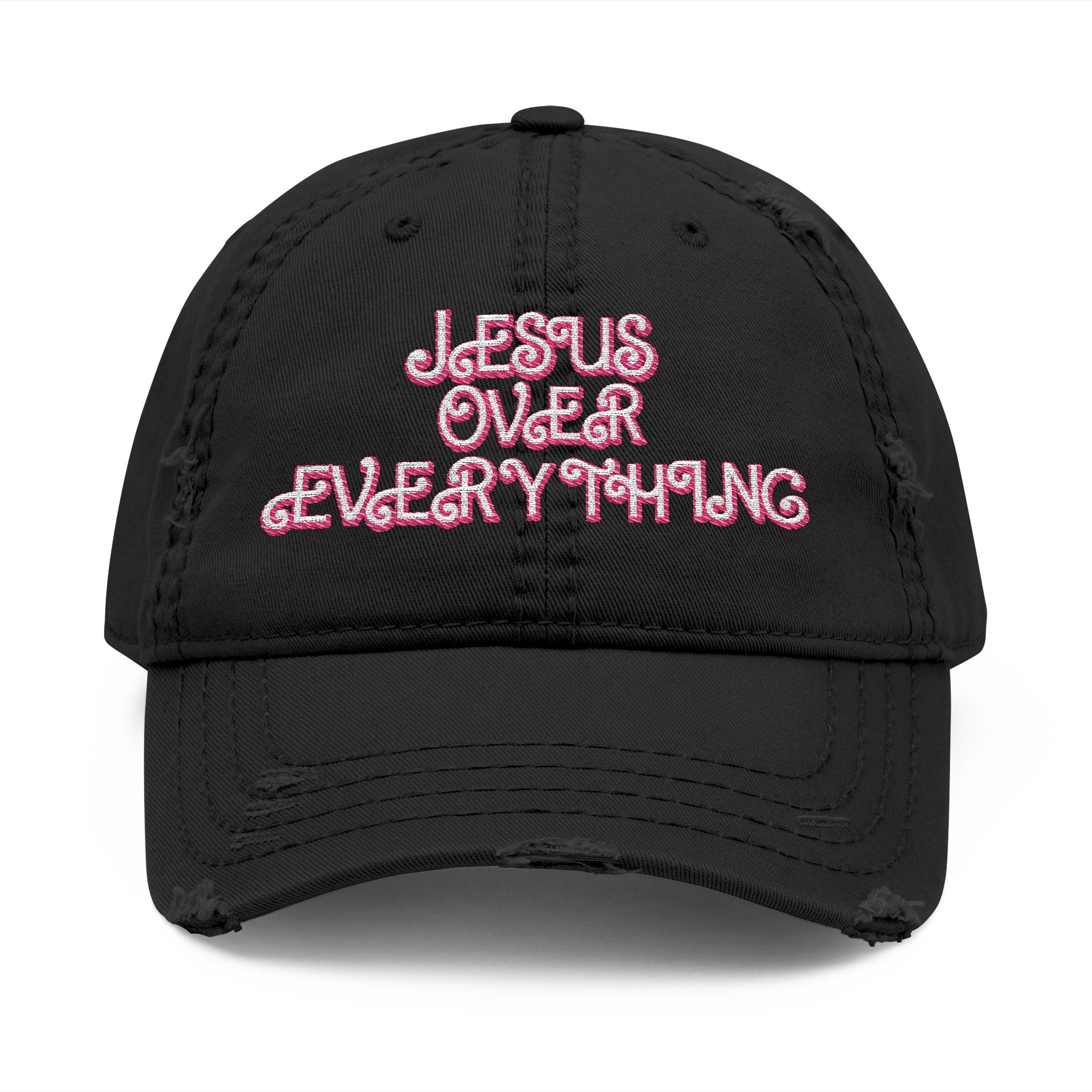 Jesus Over Everything Embroidered Distressed Hat