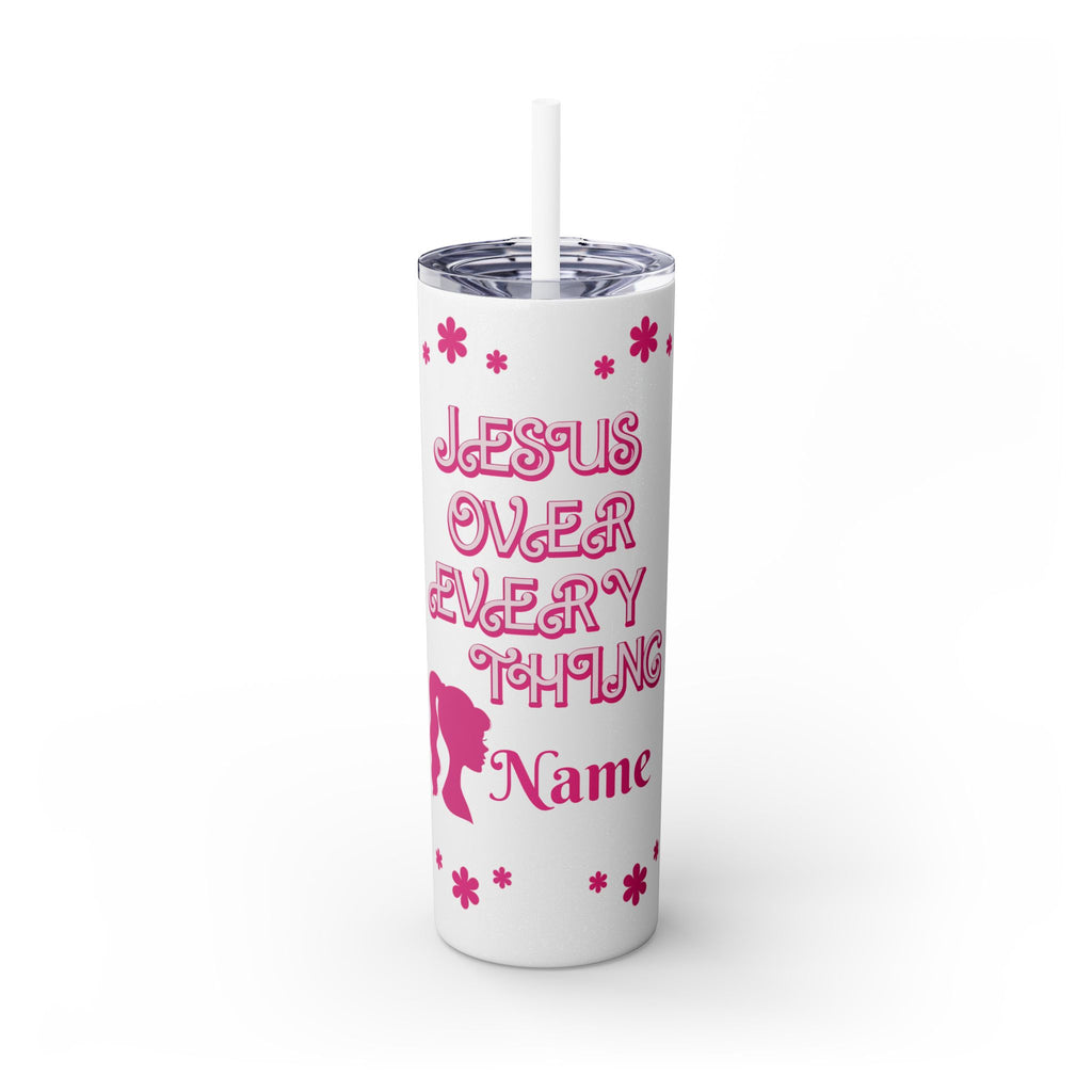 Jesus Over Everything Custom Skinny Tumbler with Straw, 20oz