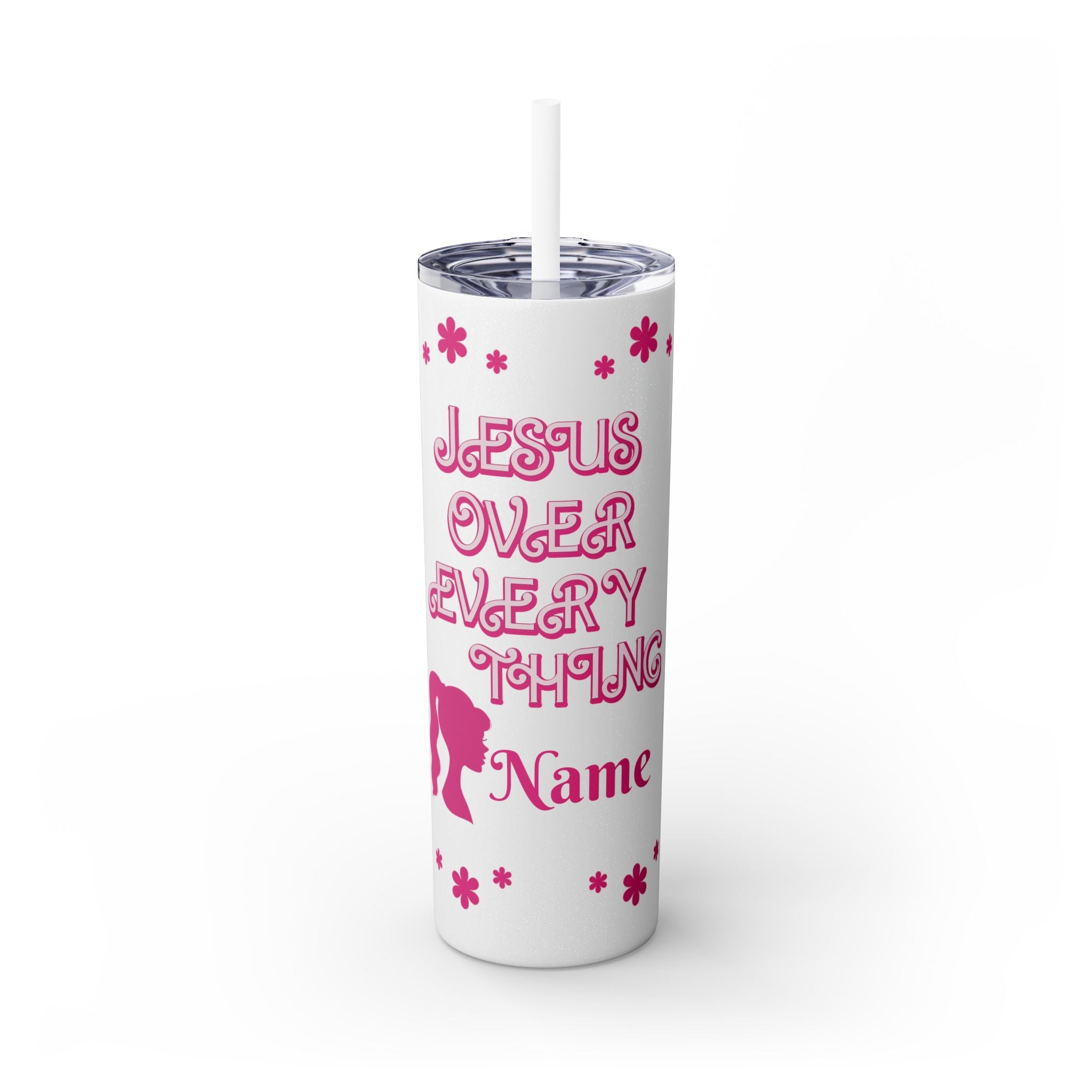 Jesus Over Everything Custom Skinny Tumbler with Straw, 20oz