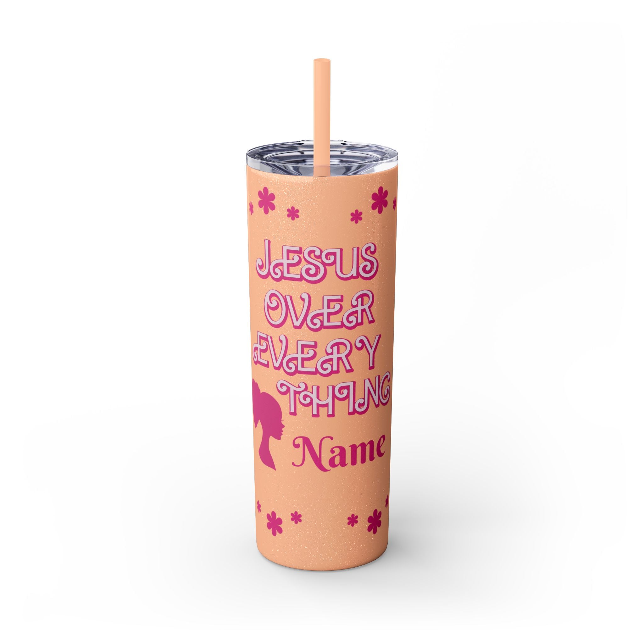 Jesus Over Everything  Skinny Tumbler with Straw, 20oz | Christian Faith Drinkware
