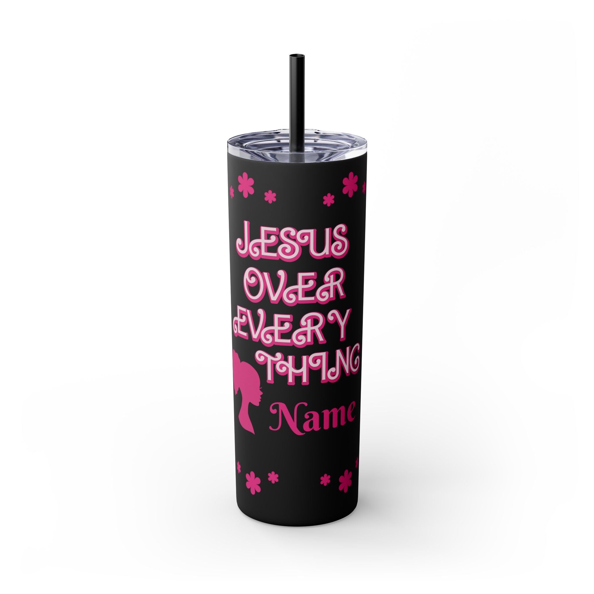 Jesus Over Everything  Skinny Tumbler with Straw, 20oz | Christian Faith Drinkware
