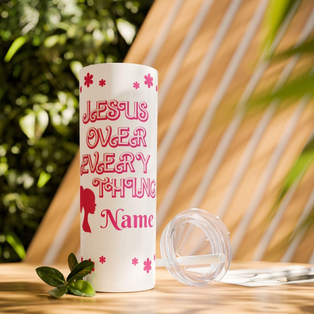 Jesus Over Everything  Skinny Tumbler with Straw, 20oz | Christian Faith Drinkware